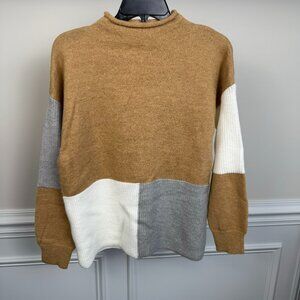 No Brand, Size M, Color-block sweater, long-sleeve, mock neck